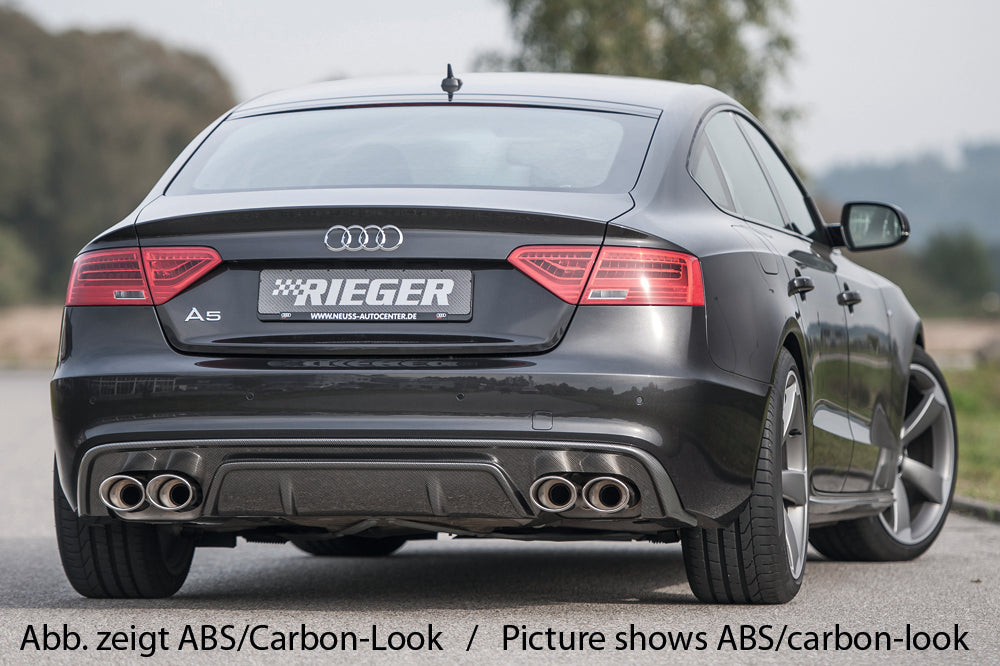 Audi A5 (B8/B81) Rieger Heckeinsatz  für Doppelendrohr li. u. re., (115x85mm oval), ABS, schwarz glänzend, für Fzg. mit S-Line Exterieur, 
inkl. Montagezubehör, Gutachten