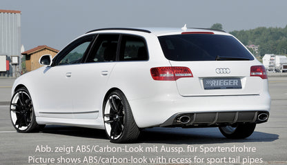 Audi A6 (4F) Rieger Heckeinsatz  für orig. Endrohr li. u. re., ABS, schwarz glänzend, für Fzg. ohne S-Line Exterieur, 
inkl. Montagezubehör, Gutachten