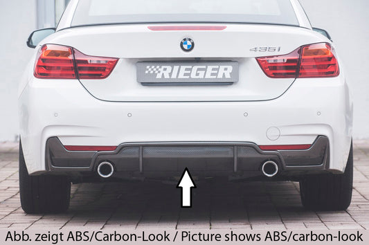 BMW 4er F32  (3C) Rieger Heckeinsatz (nur 435i) nur für M-Paket-Heckschürze für orig. Endrohr li. u. re. (435i-/440i-Look), ABS, schwarz glänzend, für Fzg. mit M-Technik, 
inkl. Montagezubehör, Gutachten