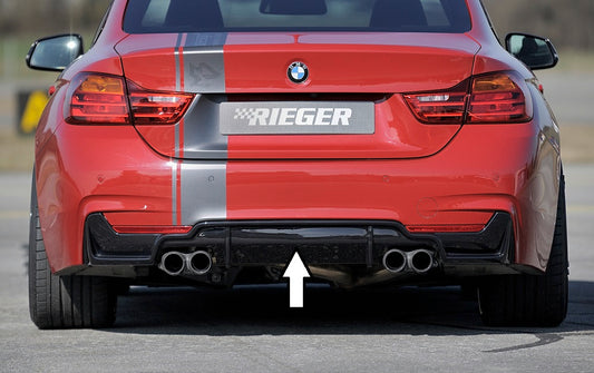 BMW 4er F32  (3C) Rieger Heckeinsatz nur für M-Paket-Heckschürze für Doppelendrohr li. u. re. (435i-/440i-Look), (4x80mm ø), ABS, schwarz glänzend, für Fzg. mit M-Technik, 
inkl. Montagezubehör, Gutachten