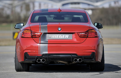 BMW 4er F32  (3C) Rieger Heckeinsatz nur für M-Paket-Heckschürze für Doppelendrohr li. u. re. (435i-/440i-Look), (4x80mm ø), ABS, schwarz glänzend, für Fzg. mit M-Technik, 
inkl. Montagezubehör, Gutachten