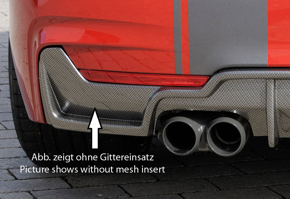 BMW 4er F32  (3C) Rieger Heckeinsatz nur für M-Paket-Heckschürze für Doppelendrohr li. u. re. (435i-/440i-Look), (4x80mm ø), ABS, schwarz glänzend, für Fzg. mit M-Technik, 
inkl. Montagezubehör, Gutachten