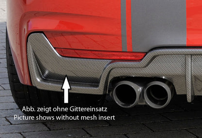 BMW 4er F32  (3C) Rieger Heckeinsatz nur für M-Paket-Heckschürze für Doppelendrohr li. u. re. (435i-/440i-Look), (4x80mm ø), ABS, schwarz glänzend, für Fzg. mit M-Technik, 
inkl. Montagezubehör, Gutachten