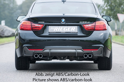 BMW 4er F32  (3C) Rieger Heckeinsatz nur für M-Paket-Heckschürze für Doppelendrohr li. u. re., (4x76mm ø), ABS, schwarz glänzend, für Fzg. mit M-Technik, 
inkl. Montagezubehör, Gutachten