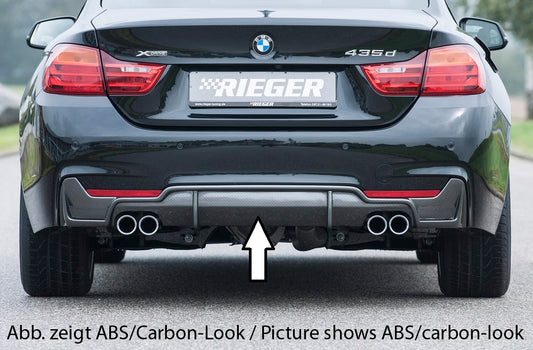 BMW 4er F32  (3C) Rieger Heckeinsatz nur für M-Paket-Heckschürze für Doppelendrohr li. u. re., (4x76mm ø), ABS, schwarz glänzend, für Fzg. mit M-Technik, 
inkl. Montagezubehör, Gutachten