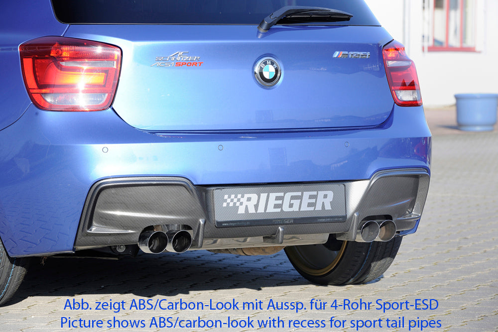 BMW 1er F20  (1K4) Rieger Heckeinsatz nur für M-Paket-Heckschürze für orig. Doppelendrohr li, ABS, schwarz glänzend, für Fzg. mit M-Technik, 
inkl. Montagezubehör, Gutachten