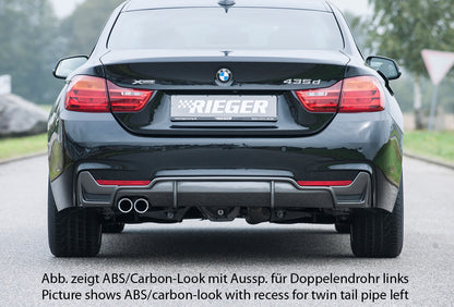 BMW 4er F32  (3C) Rieger Heckeinsatz nur für M-Paket-Heckschürze mit Gittereinsatz li./re., für orig. Endrohr li., ABS, schwarz glänzend, für Fzg. mit M-Technik, 
inkl. Alugitter, Montagezubehör, Gutachten