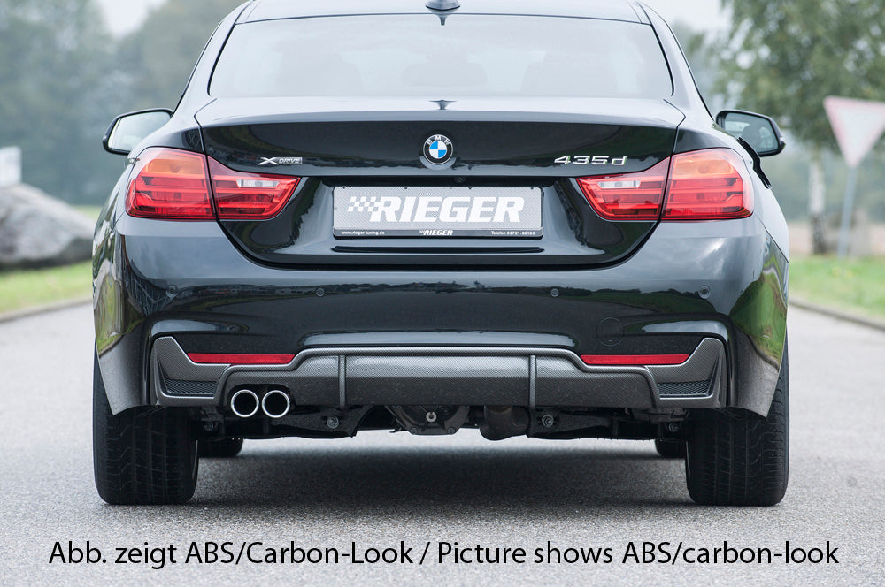 BMW 4er F32  (3C) Rieger Heckeinsatz nur für M-Paket-Heckschürze mit Gittereinsatz li./re., für orig. Doppelendrohr li, ABS, schwarz glänzend, für Fzg. mit M-Technik, 
inkl. Alugitter, Montagezubehör, Gutachten