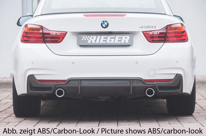 BMW 4er F32  (3C) Rieger Heckeinsatz (nur 435i) nur für M-Paket-Heckschürze mit Gittereinsatz li./re., für orig. Endrohr li. u. re. (435i-/440i-Look), ABS, schwarz glänzend, für Fzg. mit M-Technik, 
inkl. Alugitter, Montagezubehör, Gutachten