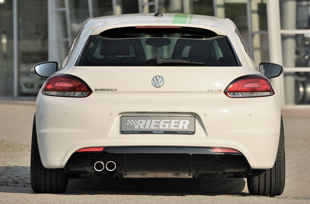 VW Scirocco 3 (13) Rieger Heckeinsatz für R-Line Heckschürze  für orig. Doppelendrohr li, ABS, schwarz glänzend, für Fzg. mit R-Line Exterieur, 
inkl. Montagezubehör, Gutachten
