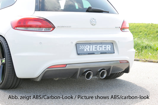 VW Scirocco 3 (13) Rieger Heckeinsatz für R-Line Heckschürze  für Doppelendrohr mittig, (2x100mm ø), ABS, schwarz glänzend, für Fzg. mit R-Line Exterieur, 
inkl. Gutachten, Montagezubehör
