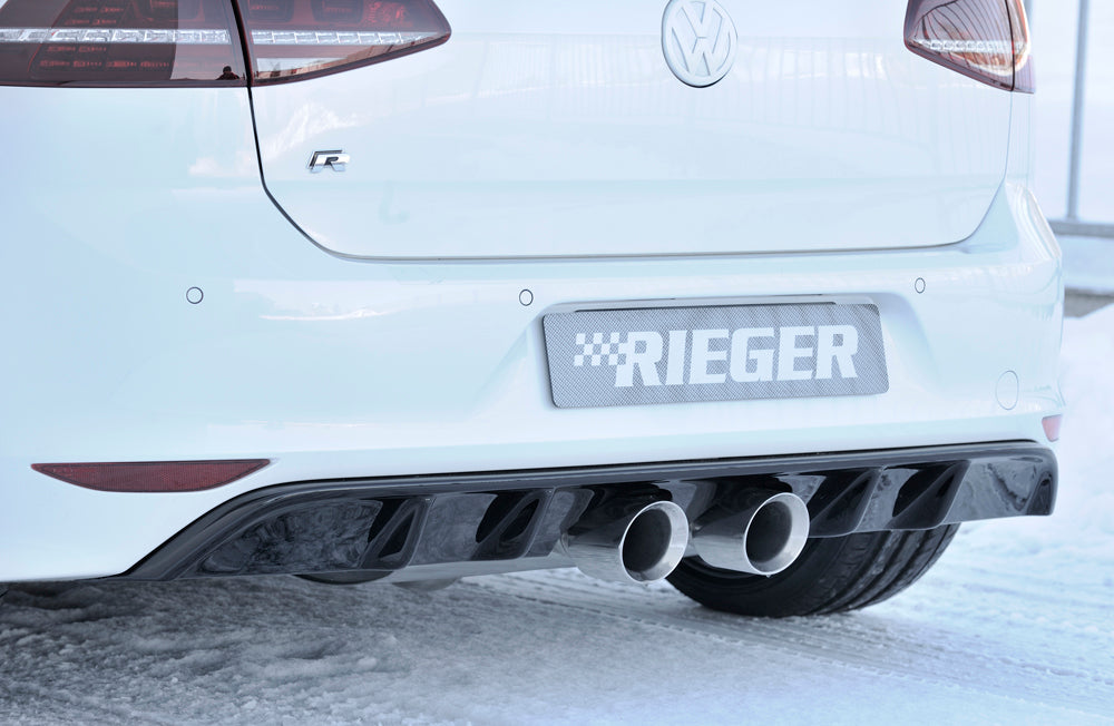 VW Golf 7 R Rieger Heckeinsatz  für Doppelendrohr mittig, (2x100mm ø), ABS, schwarz glänzend, 
inkl. Montagezubehör, Gutachten