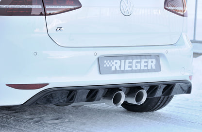 VW Golf 7 R Rieger Heckeinsatz  für Doppelendrohr mittig, (2x100mm ø), ABS, schwarz glänzend, 
inkl. Montagezubehör, Gutachten