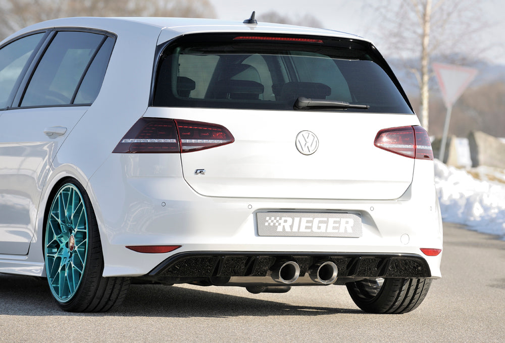 VW Golf 7 R Rieger Heckeinsatz  für Doppelendrohr mittig, (2x100mm ø), ABS, schwarz glänzend, 
inkl. Montagezubehör, Gutachten