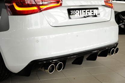 Audi A3 (8V) Rieger Heckeinsatz (GBL56787)  für Doppelendrohr li. u. re., ABS, schwarz glänzend, für Fzg. ohne S-Line Exterieur, 
inkl. Montagezubehör, Gutachten