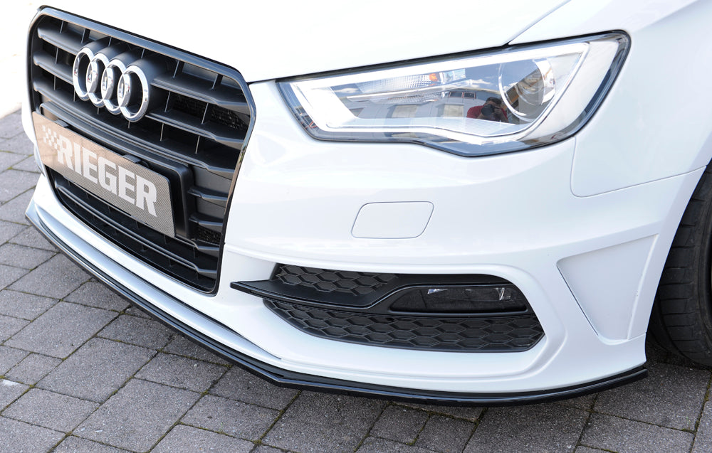 Audi A3 (8V) Rieger Spoilerschwert für orig. S-Line Frontschürze gerade Version, für orig. Frontschürze, ABS, schwarz glänzend, für Fzg. mit S-Line Exterieur, 
inkl. Montagezubehör, ABE
