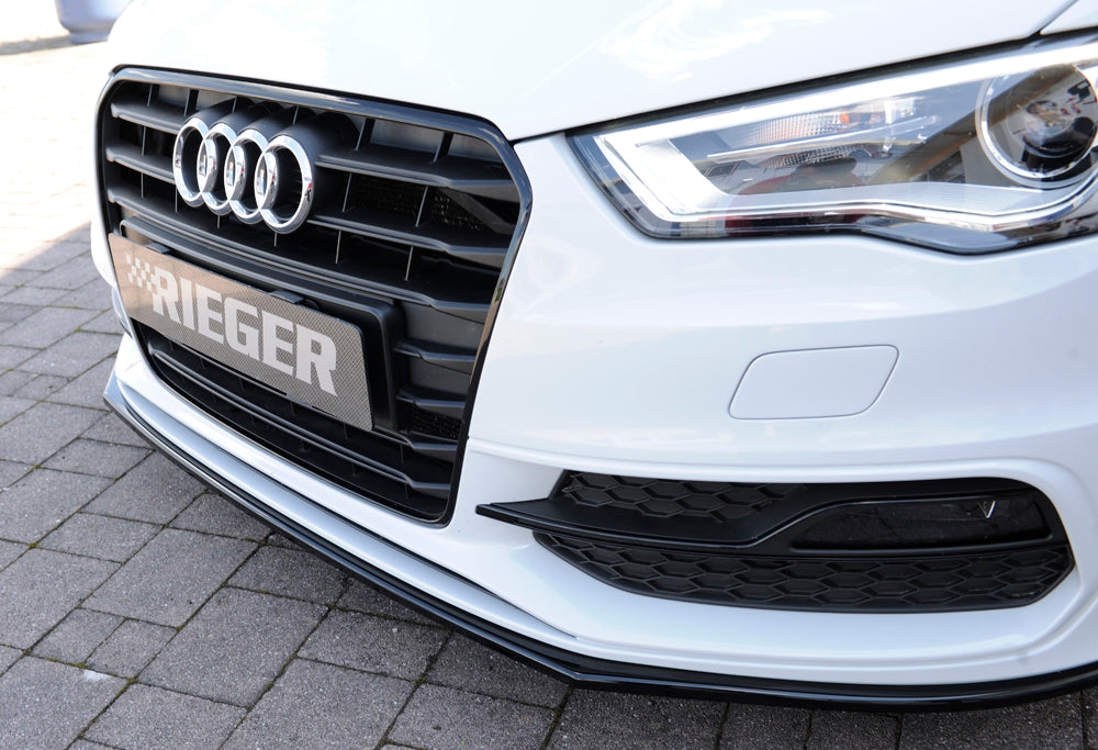 Audi A3 (8V) Rieger Spoilerschwert für orig. S-Line Frontschürze gerade Version, für orig. Frontschürze, ABS, schwarz glänzend, für Fzg. mit S-Line Exterieur, 
inkl. Montagezubehör, ABE