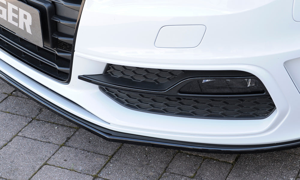 Audi A3 (8V) Rieger Spoilerschwert für orig. S-Line Frontschürze gerade Version, für orig. Frontschürze, ABS, schwarz glänzend, für Fzg. mit S-Line Exterieur, 
inkl. Montagezubehör, ABE