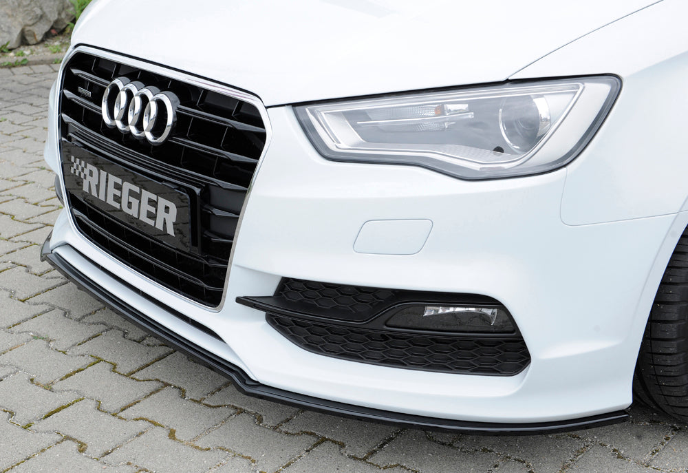 Audi A3 (8V) Rieger Spoilerschwert für orig. S-Line Frontschürze gekantete Version, für orig. Frontschürze, ABS, schwarz glänzend, für Fzg. mit S-Line Exterieur, 
inkl. Montagezubehör, ABE