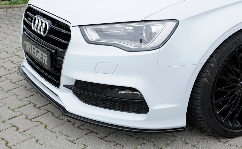 Audi A3 (8V) Rieger Spoilerschwert für orig. S-Line Frontschürze gekantete Version, für orig. Frontschürze, ABS, schwarz glänzend, für Fzg. mit S-Line Exterieur, 
inkl. Montagezubehör, ABE