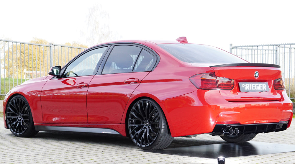 BMW 3er F30  (3L) Rieger Heckeinsatz nur für M-Paket-Heckschürze für orig. Doppelendrohr li, ABS, schwarz glänzend, für Fzg. mit M-Technik, 
inkl. Montagezubehör, Gutachten