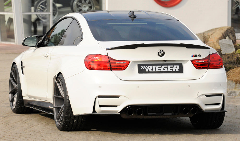 BMW 3er F80 M3 (M3) Rieger Heckeinsatz für orig. Heckschürze für orig. Heckschürze, für orig. Doppelendrohr li u. re, ABS, schwarz glänzend, 
inkl. Montagezubehör, Gutachten