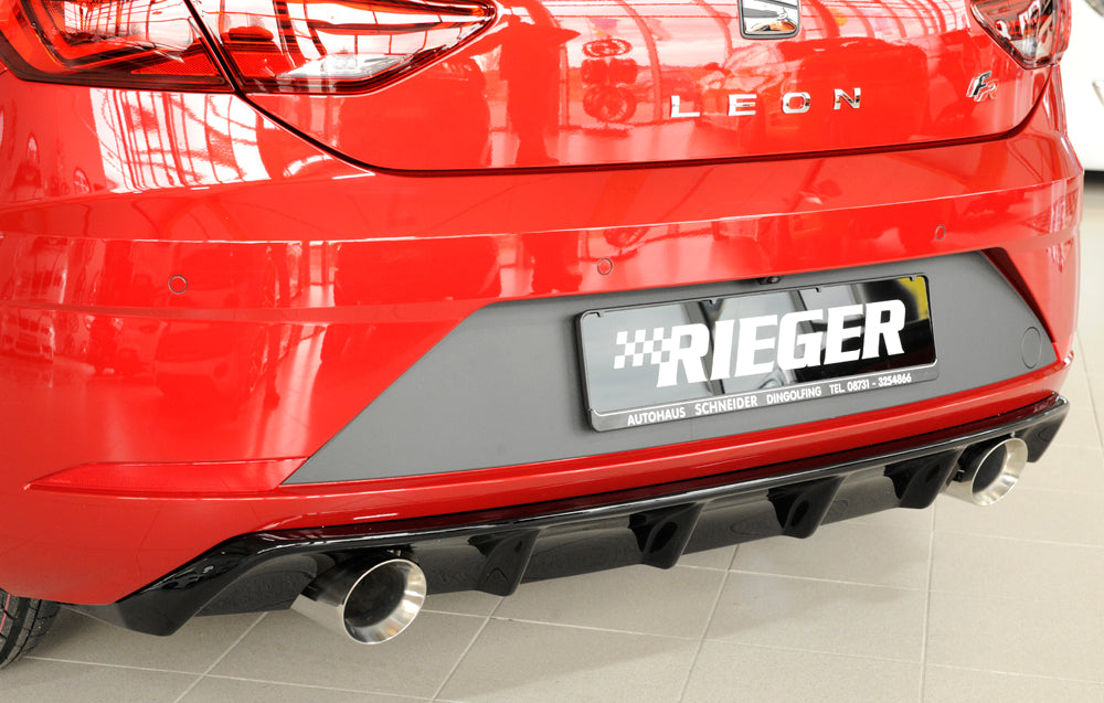 Seat Leon FR (5F) Rieger Heckeinsatz  für Sportendrohr li. u. re., (100mm ø), ABS, schwarz glänzend, 
inkl. Montagezubehör, Gutachten
