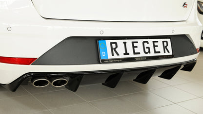 Seat Leon FR (5F) Rieger Heckeinsatz für Fzg. ohne Anhängekupplung für Doppelendrohr li., ABS, schwarz glänzend, 
inkl. Montagezubehör, Gutachten