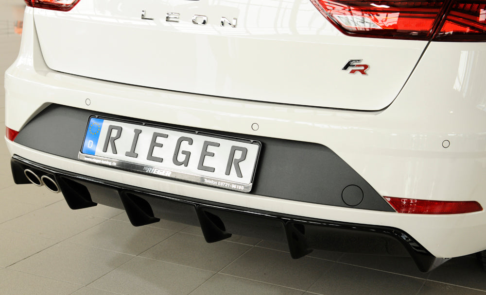 Seat Leon FR (5F) Rieger Heckeinsatz für Fzg. ohne Anhängekupplung für Doppelendrohr li., ABS, schwarz glänzend, 
inkl. Montagezubehör, Gutachten