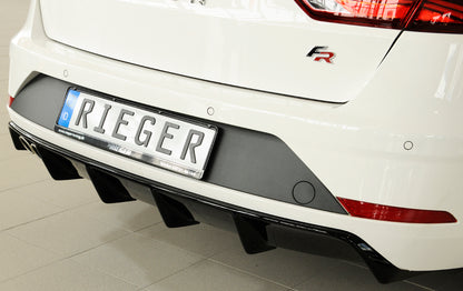 Seat Leon FR (5F) Rieger Heckeinsatz für Fzg. ohne Anhängekupplung für Doppelendrohr li., ABS, schwarz glänzend, 
inkl. Montagezubehör, Gutachten