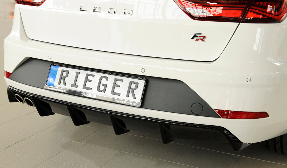 Seat Leon FR (5F) Rieger Heckeinsatz für Fzg. ohne Anhängekupplung für Doppelendrohr li., ABS, schwarz glänzend, 
inkl. Montagezubehör, Gutachten