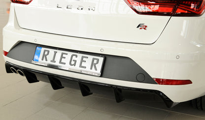 Seat Leon FR (5F) Rieger Heckeinsatz für Fzg. ohne Anhängekupplung für Doppelendrohr li., ABS, schwarz glänzend, 
inkl. Montagezubehör, Gutachten