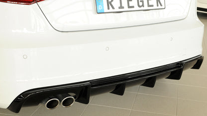 Audi A3 (8V) Rieger Heckeinsatz  für Doppelendrohr li., ABS, schwarz glänzend, für Fzg. mit S-Line Exterieur, 
inkl. Montagezubehör, Gutachten