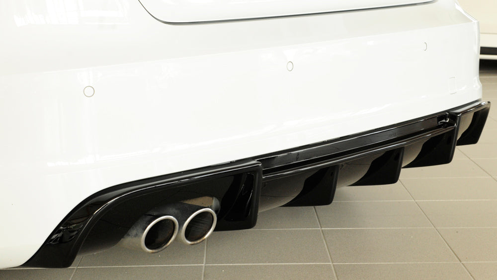 Audi A3 (8V) Rieger Heckeinsatz  für Doppelendrohr li., ABS, schwarz glänzend, für Fzg. mit S-Line Exterieur, 
inkl. Montagezubehör, Gutachten