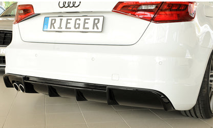 Audi A3 (8V) Rieger Heckeinsatz  für Doppelendrohr li., ABS, schwarz glänzend, für Fzg. mit S-Line Exterieur, 
inkl. Montagezubehör, Gutachten