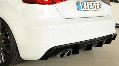Audi A3 (8V) Rieger Heckeinsatz  für Doppelendrohr li., ABS, schwarz glänzend, für Fzg. mit S-Line Exterieur, 
inkl. Montagezubehör, Gutachten