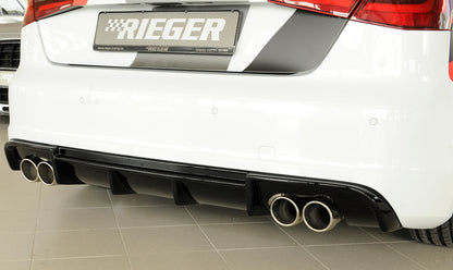 Audi A3 (8V) Rieger Heckeinsatz  für Doppelendrohr li. u. re., (4x90mm ø), ABS, schwarz glänzend, für Fzg. mit S-Line Exterieur, 
inkl. Montagezubehör, Gutachten