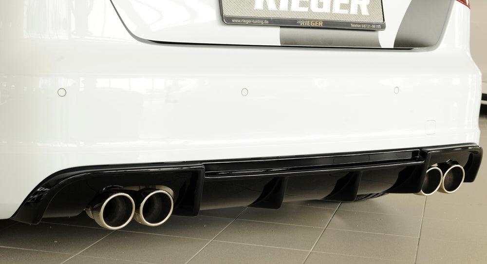 Audi A3 (8V) Rieger Heckeinsatz  für Doppelendrohr li. u. re., (4x90mm ø), ABS, schwarz glänzend, für Fzg. mit S-Line Exterieur, 
inkl. Montagezubehör, Gutachten