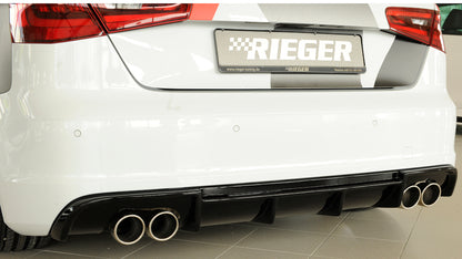 Audi A3 (8V) Rieger Heckeinsatz  für Doppelendrohr li. u. re., (4x90mm ø), ABS, schwarz glänzend, für Fzg. mit S-Line Exterieur, 
inkl. Montagezubehör, Gutachten