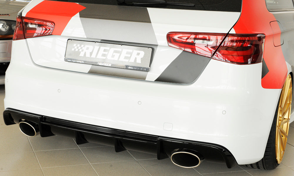 Audi A3 (8V) Rieger Heckeinsatz  für Sportendrohr li. u. re., (152x95mm oval), ABS, schwarz glänzend, für Fzg. mit S-Line Exterieur, 
inkl. Montagezubehör, Gutachten