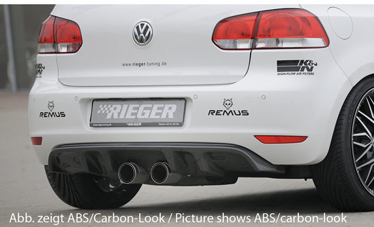 VW Golf 6 Rieger Heckeinsatz (GBL-59514)  für Doppelendrohr mittig, ABS, schwarz glänzend, 
inkl. Montagezubehör, Gutachten