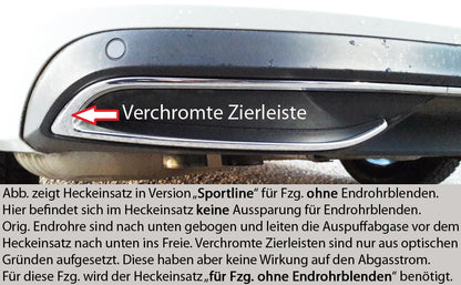 Skoda Superb III (3T/3V) Rieger Heckeinsatz nur 2.0 TSI (200/206kW) für orig. Endrohrblende li. u. re., ABS, schwarz glänzend, für Fzg. mit Anhängekupplung, Einparkhilfe (PDC), 
inkl. Montagezubehör, Gutachten