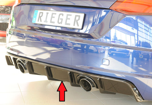 Audi TT (8J-FV/8S) Rieger Heckeinsatz  für orig. Endrohr li. u. re., ABS, schwarz glänzend, für Fzg.
mit S-Line Exterieur (bis Facelift), 
ohne S-Line Exterieur (ab Facelift), 
inkl. Montagezubehör, Gutachten