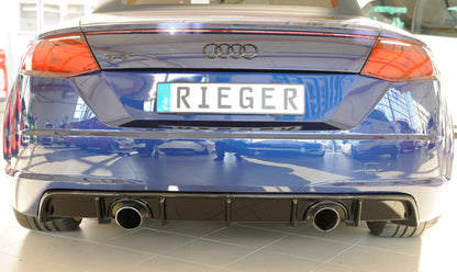 Audi TT (8J-FV/8S) Rieger Heckeinsatz  für orig. Endrohr li. u. re., ABS, schwarz glänzend, für Fzg.
mit S-Line Exterieur (bis Facelift), 
ohne S-Line Exterieur (ab Facelift), 
inkl. Montagezubehör, Gutachten