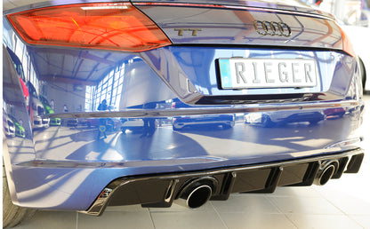 Audi TT (8J-FV/8S) Rieger Heckeinsatz  für orig. Endrohr li. u. re., ABS, schwarz glänzend, für Fzg.
mit S-Line Exterieur (bis Facelift), 
ohne S-Line Exterieur (ab Facelift), 
inkl. Montagezubehör, Gutachten