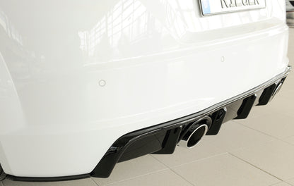 Audi TT (8J-FV/8S) Rieger Heckeinsatz  für orig. Endrohr li. u. re., ABS, schwarz glänzend, für Fzg.
mit S-Line Exterieur (bis Facelift), 
ohne S-Line Exterieur (ab Facelift), 
inkl. Montagezubehör, Gutachten