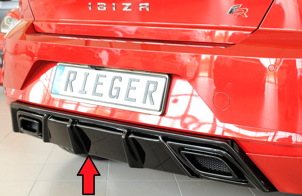 Seat Ibiza (KJ) Rieger Heckeinsatz für orig. ESD ABS, schwarz glänzend, 
inkl. Alugitter, Montagezubehör, Gutachten