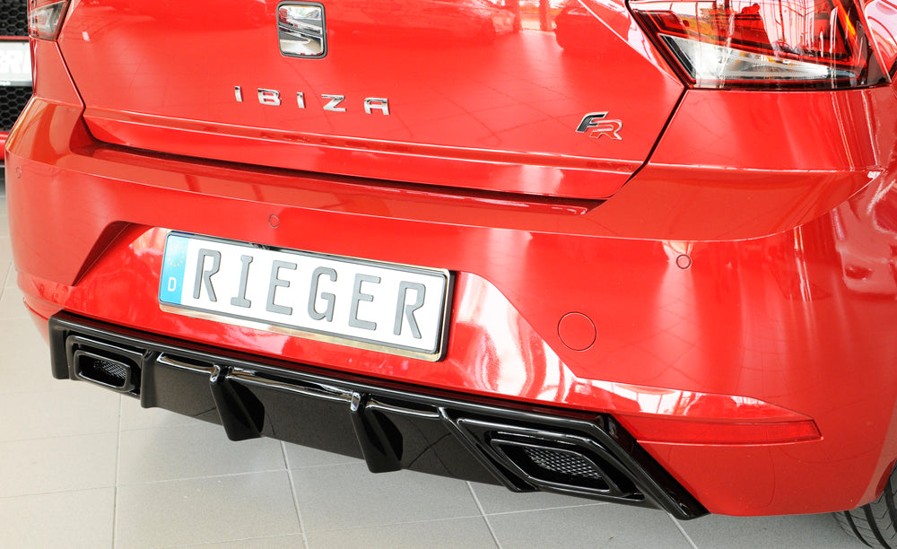 Seat Ibiza (KJ) Rieger Heckeinsatz für orig. ESD ABS, schwarz glänzend, 
inkl. Alugitter, Montagezubehör, Gutachten