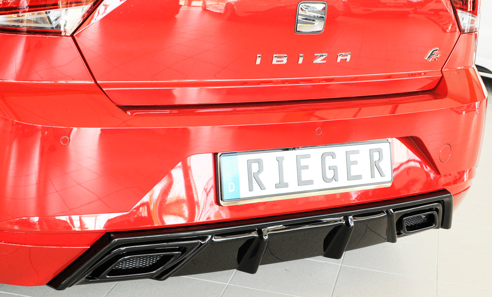 Seat Ibiza (KJ) Rieger Heckeinsatz für orig. ESD ABS, schwarz glänzend, 
inkl. Alugitter, Montagezubehör, Gutachten
