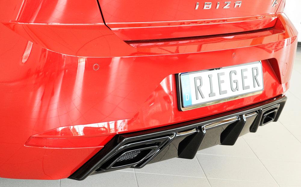 Seat Ibiza (KJ) Rieger Heckeinsatz für orig. ESD ABS, schwarz glänzend, 
inkl. Alugitter, Montagezubehör, Gutachten